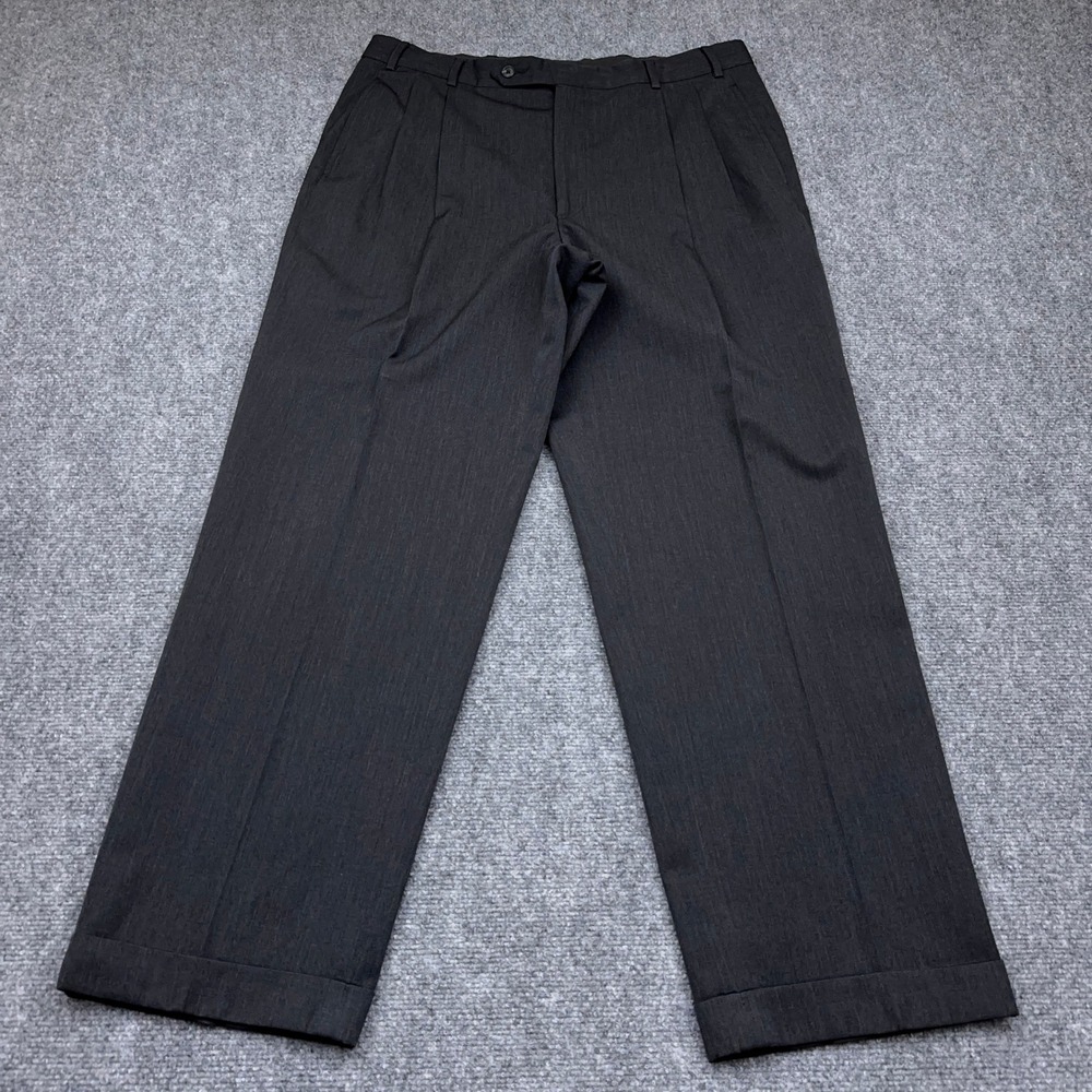 Brooks Brothers Dress Pants Mens 35x30 Charcoal Wool Double Pleated Cuffed USA